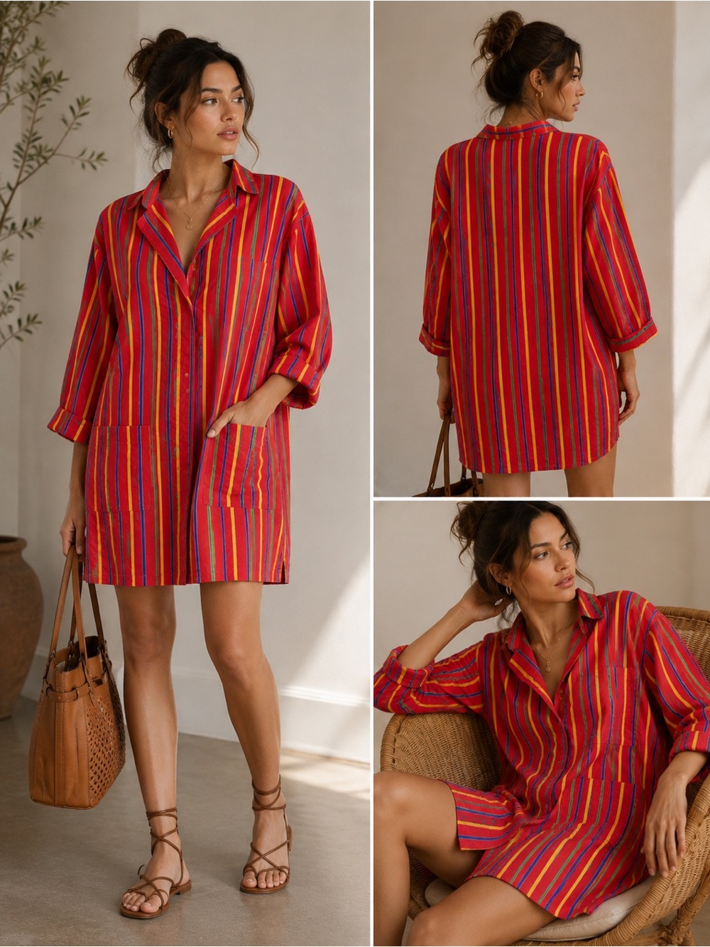 Vintage Interpol Diff. by SAMY Oversized Tunic Shirt Dress Made In France Sz M